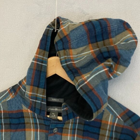 Eddie Bauer Flannel Shirt Jacket Shacket Mens Medium M Classic Fit Hooded Plaid - Picture 7 of 16